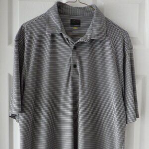 Greg Norman Men's Polo Golf Shirt Short Sleeve Size Large Grey Striped Play Dry